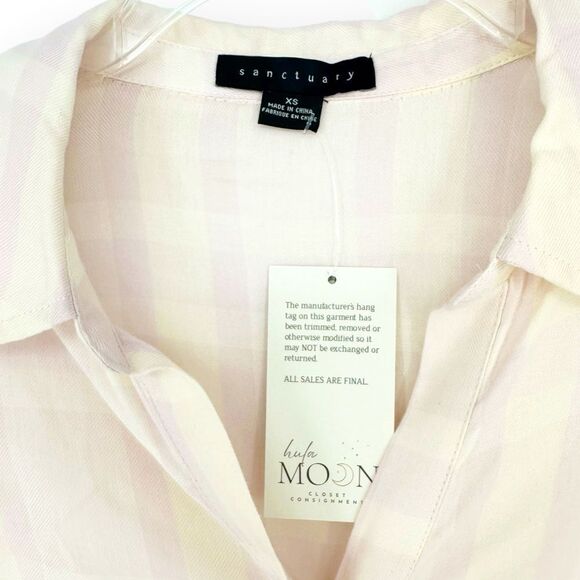 SANCTUARY CLOTHING NWT WOMENS WHISPER PLAID RUCHED BOYFRIEND SHIRT- size XS - Picture 10 of 11